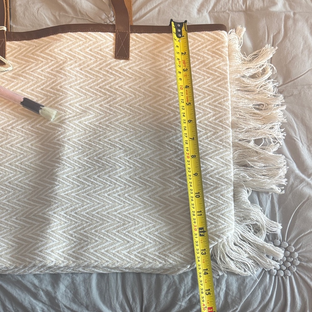 Stylish Cream and Brown Tote Bag - Picture 3 of 5